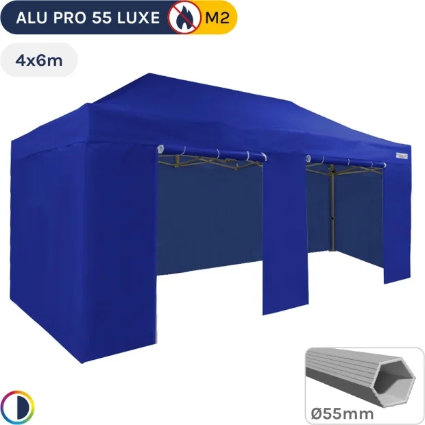 Barnum pliant Alu Pro 55 LUXE M2 4mx6m (4 pieds) BLEU + Pack Côtés 580gr/m²