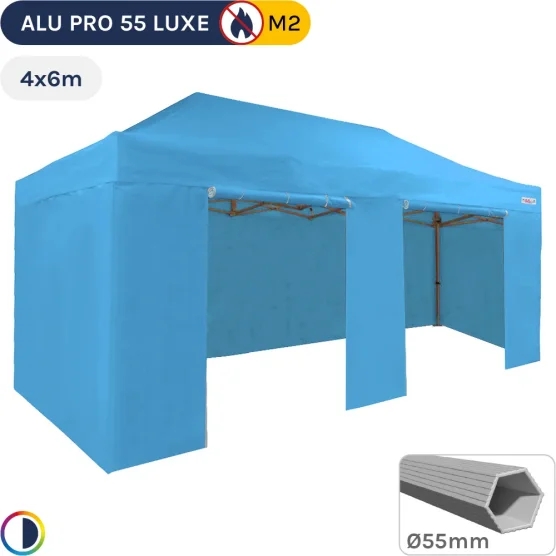 Barnum pliant Alu Pro 55 LUXE M2 4mx6m (4 pieds) BLEU CIEL + Pack Côtés 580gr/m²