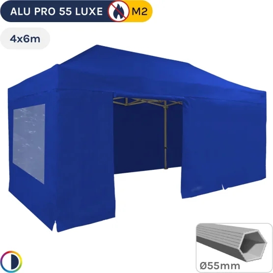 Barnum pliant Alu Pro 55 LUXE M2 4mx6m BLEU + Pack Fenêtres 580gr/m²