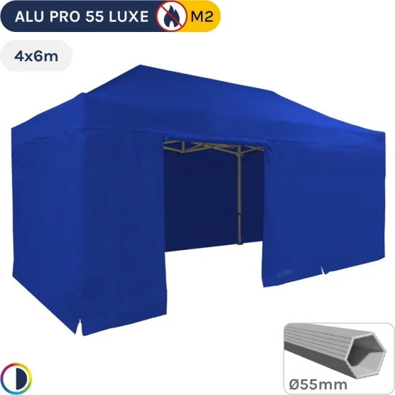 Barnum pliant Alu Pro 55 LUXE M2 4mx6m BLEU + Pack Côtés 580gr/m²