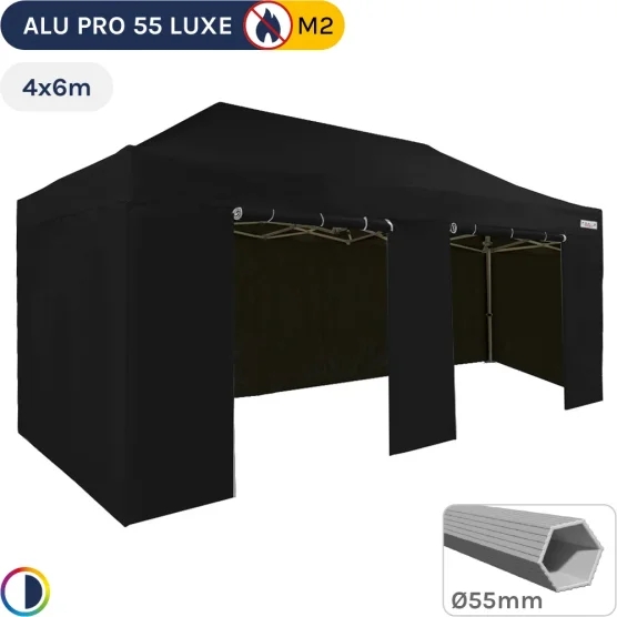 Barnum pliant Alu Pro 55 LUXE M2 4mx6m (4 pieds) NOIR + Pack Côtés 580gr/m²