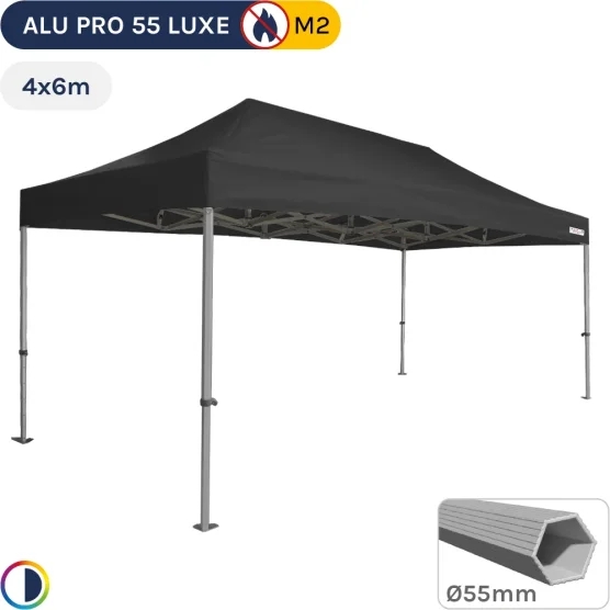 Barnum pliant Alu Pro 55 LUXE M2 4mx6m (4 pieds) NOIR 580gr/m²