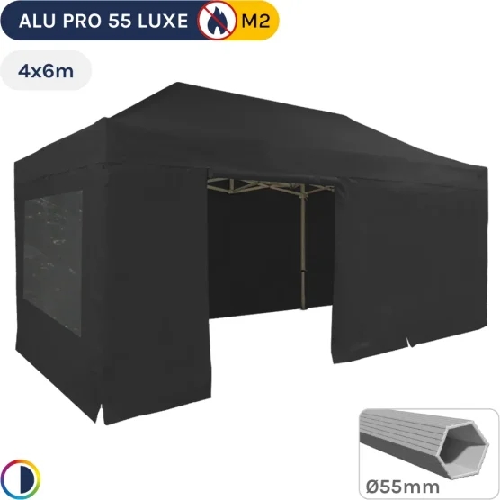 Barnum pliant Alu Pro 55 LUXE M2 4mx6m NOIR + Pack Fenêtres 580gr/m²