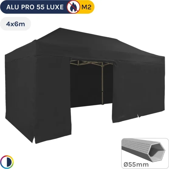 Barnum pliant Alu Pro 55 LUXE M2 4mx6m NOIR + Pack Côtés 580gr/m²