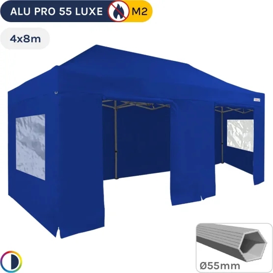 Barnum pliant Alu Pro 55 LUXE M2 4mx8m BLEU + Pack Fenêtres 580gr/m²