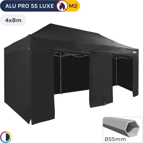 Barnum pliant Alu Pro 55 LUXE M2 4mx8m NOIR + Pack Côtés 580gr/m²