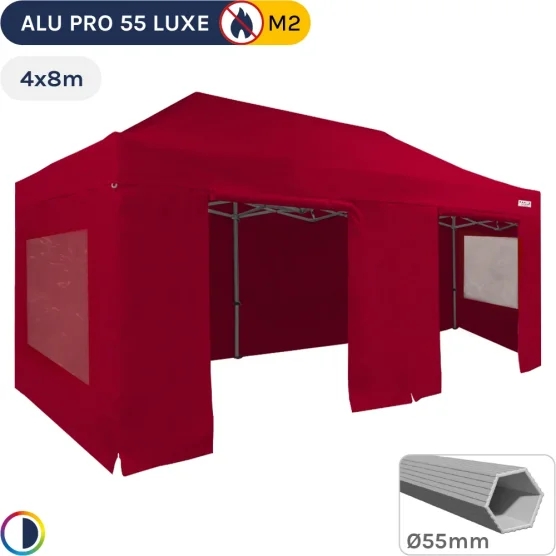 Barnum pliant Alu Pro 55 LUXE M2 4mx8m ROUGE + Pack Fenêtres 580gr/m²