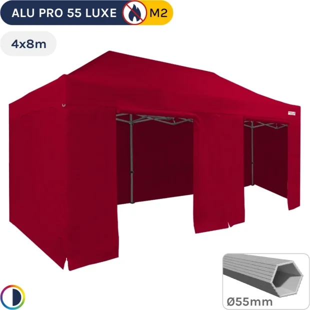 Barnum pliant Alu Pro 55 LUXE M2 4mx8m ROUGE + Pack Côtés 580gr/m²