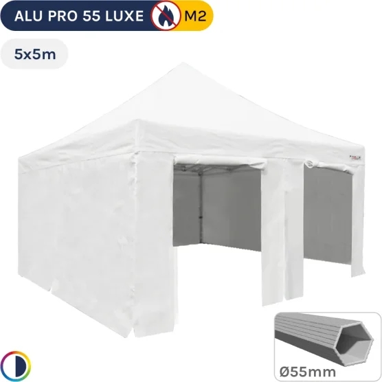 Barnum pliant Alu Pro 55 LUXE M2 5mx5m BLANC + Pack Côtés 580gr/m²