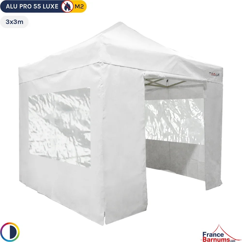 Tente Pliante Alu Pro 55 LUXE M2 3mx3m BLANC + Pack Fenêtres 580gr/m²