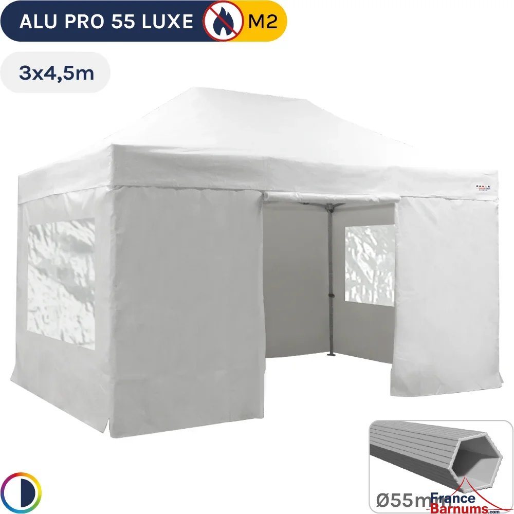 Tente Pliante Alu Pro 55 LUXE M2 3mx4,5m BLANC + Pack Fenêtres 580gr/m²