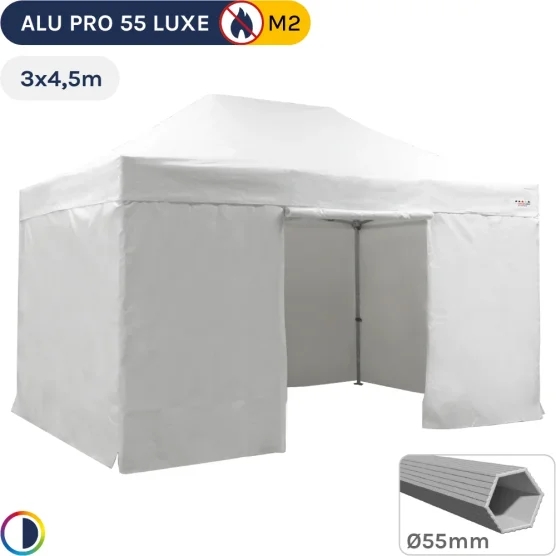 Barnum pliant Alu Pro 55 LUXE M2 3mx4,5m BLANC + Pack Côtés 580gr/m²