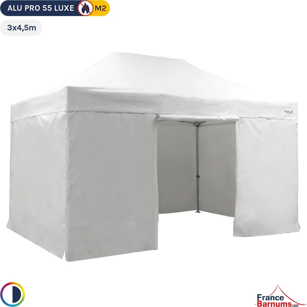 Tente Pliante Alu Pro 55 LUXE M2 3mx4,5m BLANC + Pack Côtés 580gr/m²