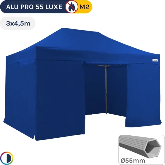 Barnum pliant Alu Pro 55 LUXE M2 3mx4,5m BLEU + Pack Côtés en PVC 580gr/m²