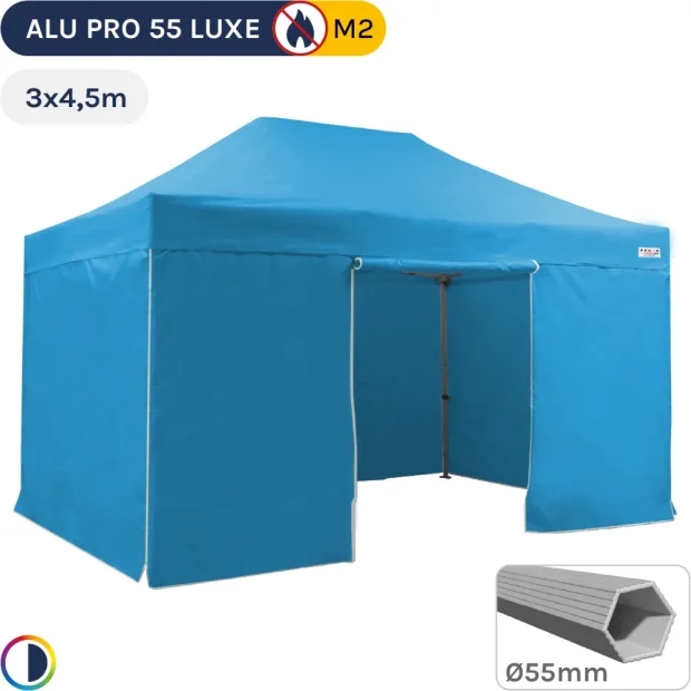 Barnum pliant Alu Pro 55 LUXE M2 3mx4,5m BLEU CIEL + Pack Côtés 580gr/m²