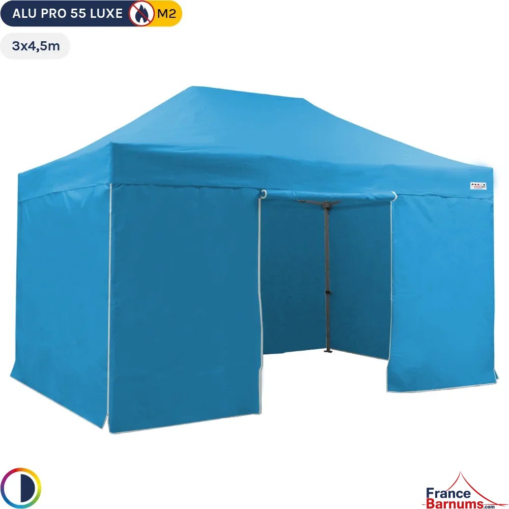 Tente Pliante Alu Pro 55 LUXE M2 3mx4,5m BLEU CIEL + Pack Côtés 580gr/m²