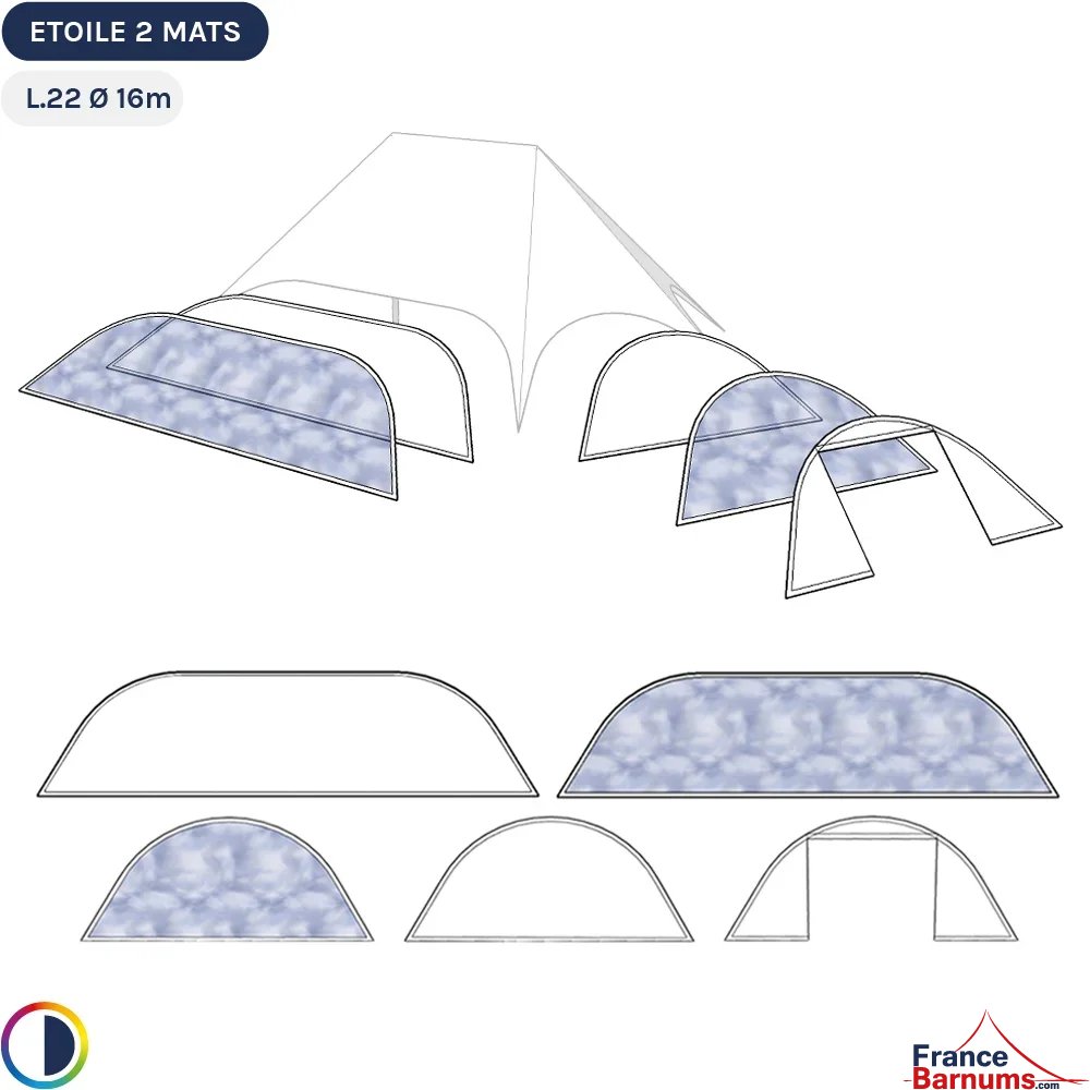 Parois blanches pour star tente 2 mâts L.22m Ø16m