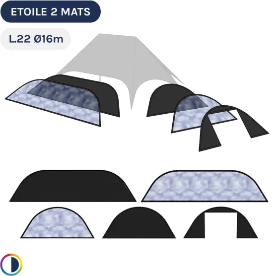 Parois noirs pour tente étoile 2 mâts L.22m Ø16m