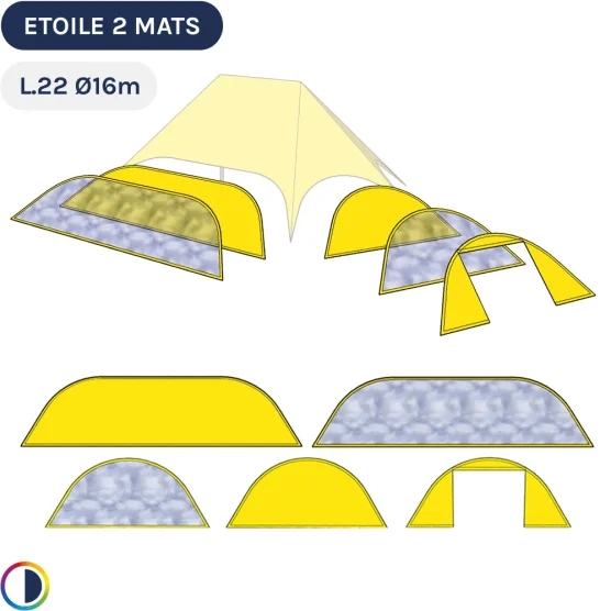 Parois jaunes pour tente étoile 2 mâts L.22m Ø16m