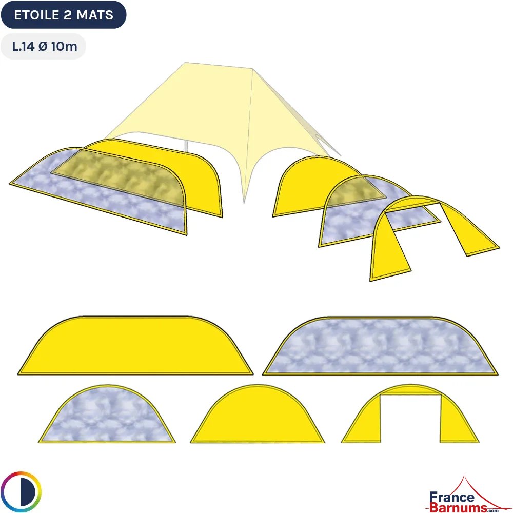 Parois jaunes pour star tente 2 mâts L.14m Ø10m