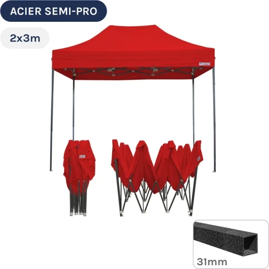 Barnum pliant - Tonnelle Acier Semi Pro 2mx3m ROUGE