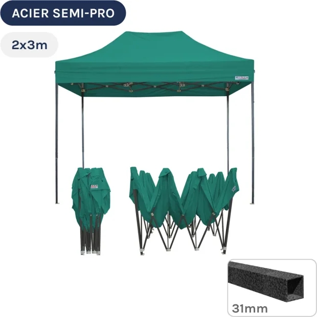 Barnum pliant - Tonnelle Acier Semi Pro 2mx3m VERT EMERAUDE