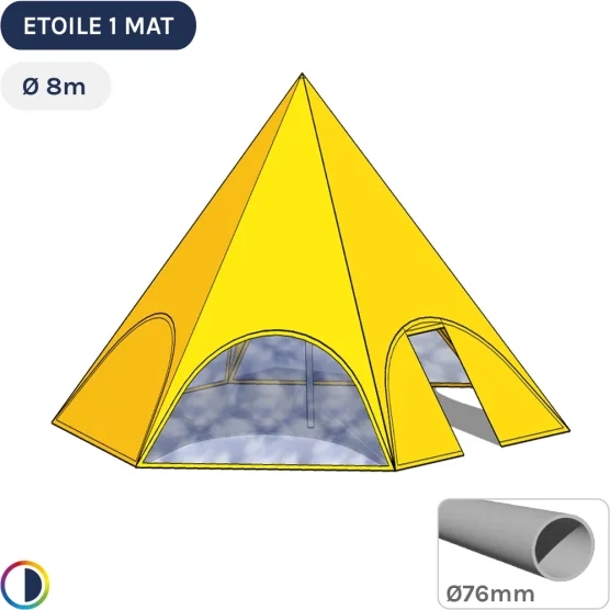 Tente étoile JAUNE Ø8m avec Pack Fenêtres