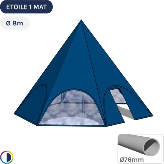 Tente étoile BLEUE Ø8m avec Pack Fenêtres