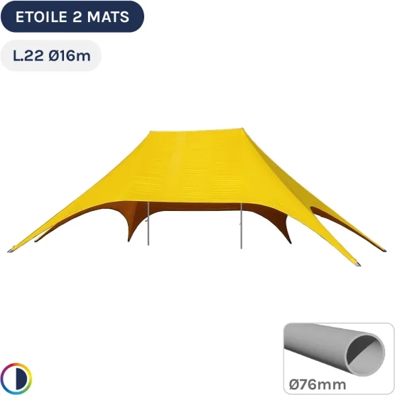 Tente étoile jaune 2 mâts 22m x 16m