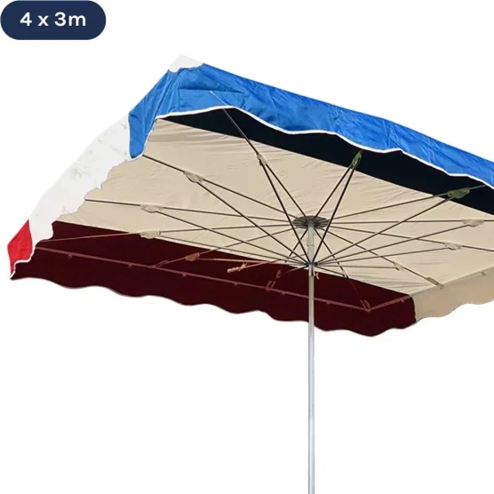 Parasol forain télescopique 400x300cm tricolore BLEU BEIGE ROUGE