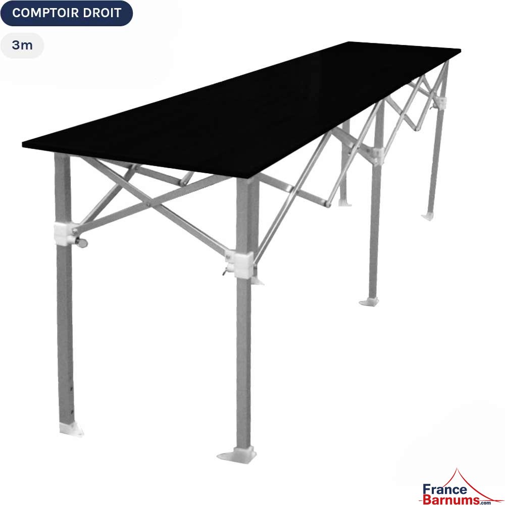 Table Comptoir Pliante 3m avec Plateau noir de 42cm