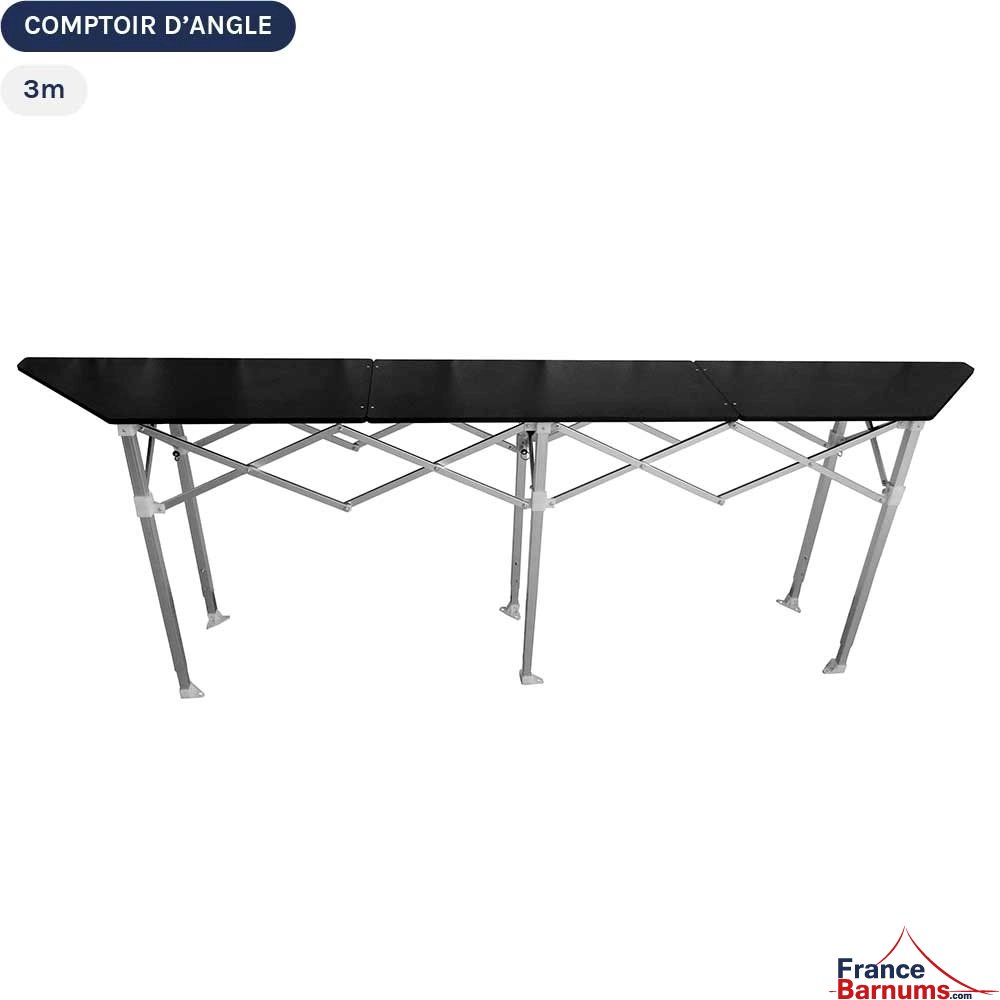 Table comptoir pliante 2,84 X 0,42m avec angles à 45° de chaque côté