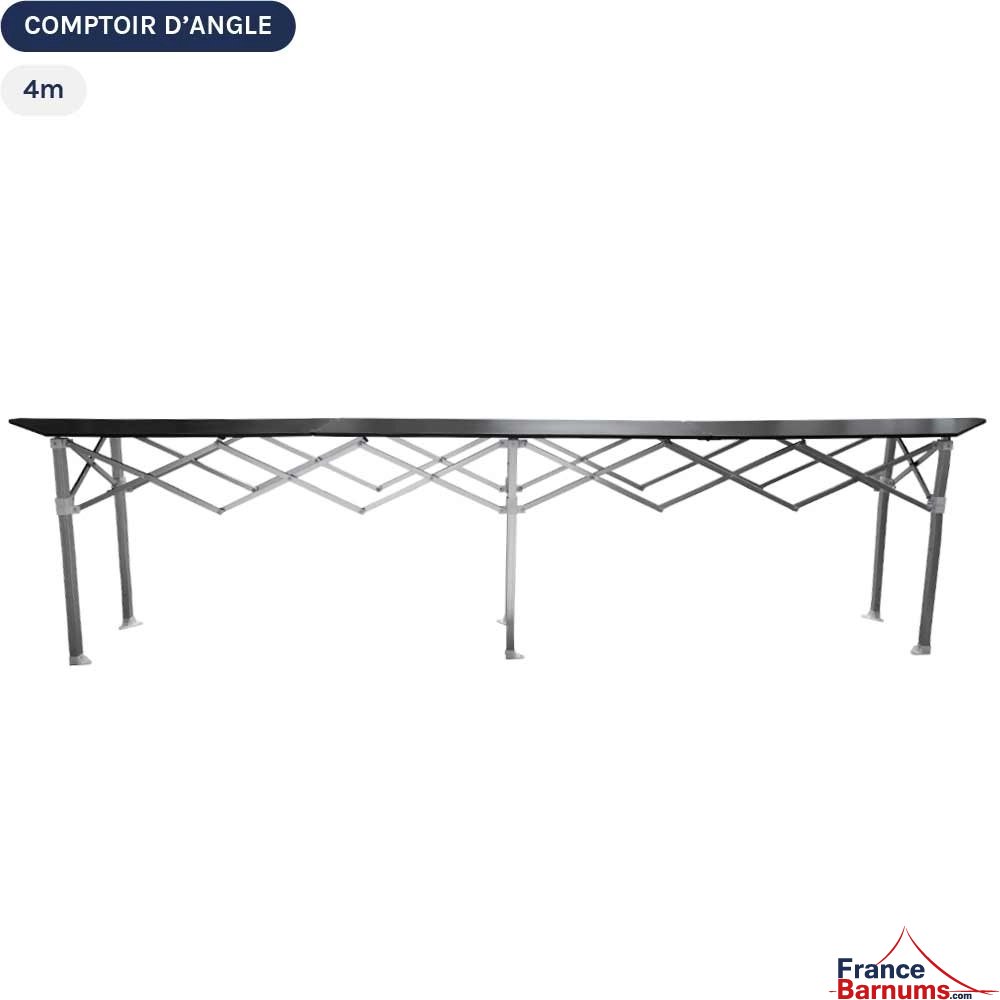 Table comptoir pliante de 4m (3,87 X 0,42m) avec deux angles à 45°