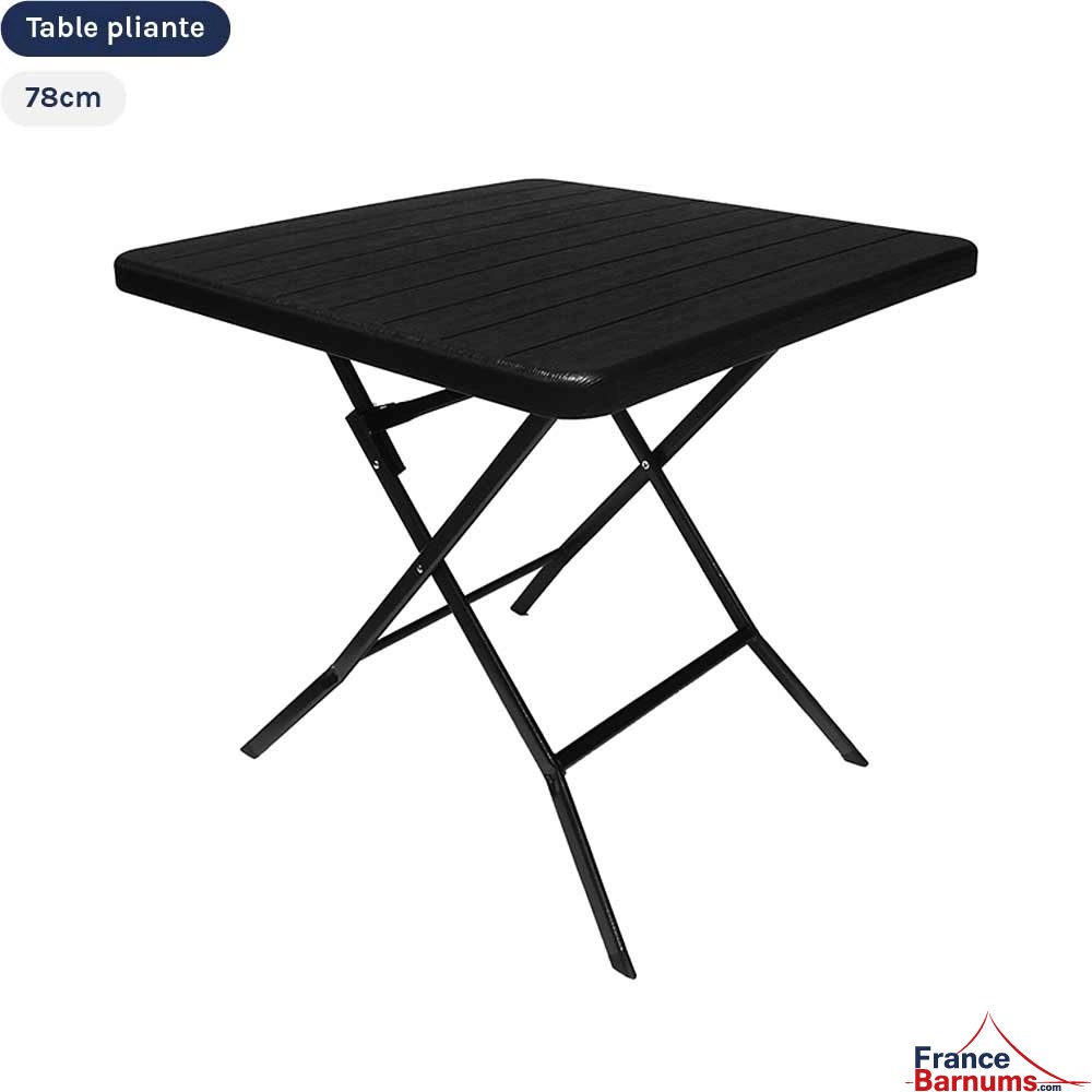 Table de réception carrée NOIRE imitation BOIS pliante de 78cm