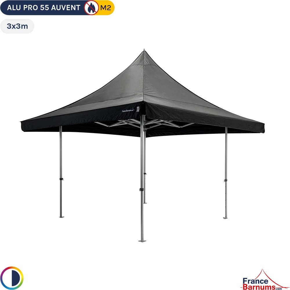 Tente Pliante Alu Pro 55 AUVENT M2 3mx3m NOIR 380gr/m²