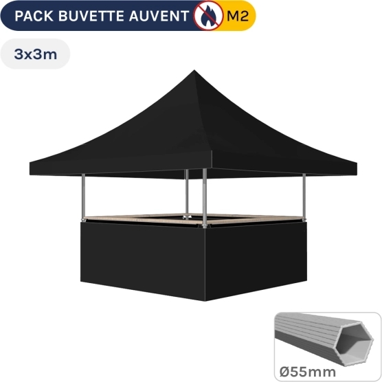 BARNUM ALU PRO 55 AUVENT 3x3m Pack buvette complet - Noir