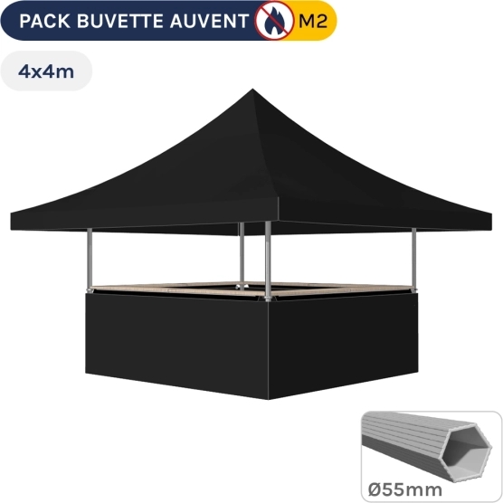 BARNUM ALU PRO 55 AUVENT 4x4m Pack buvette complet - Noir