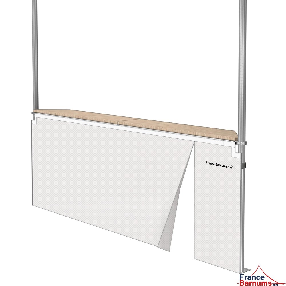 Jupe de table comptoir de 3m en POLYESTER 380gr/m² BLANCHE - avec porte zip