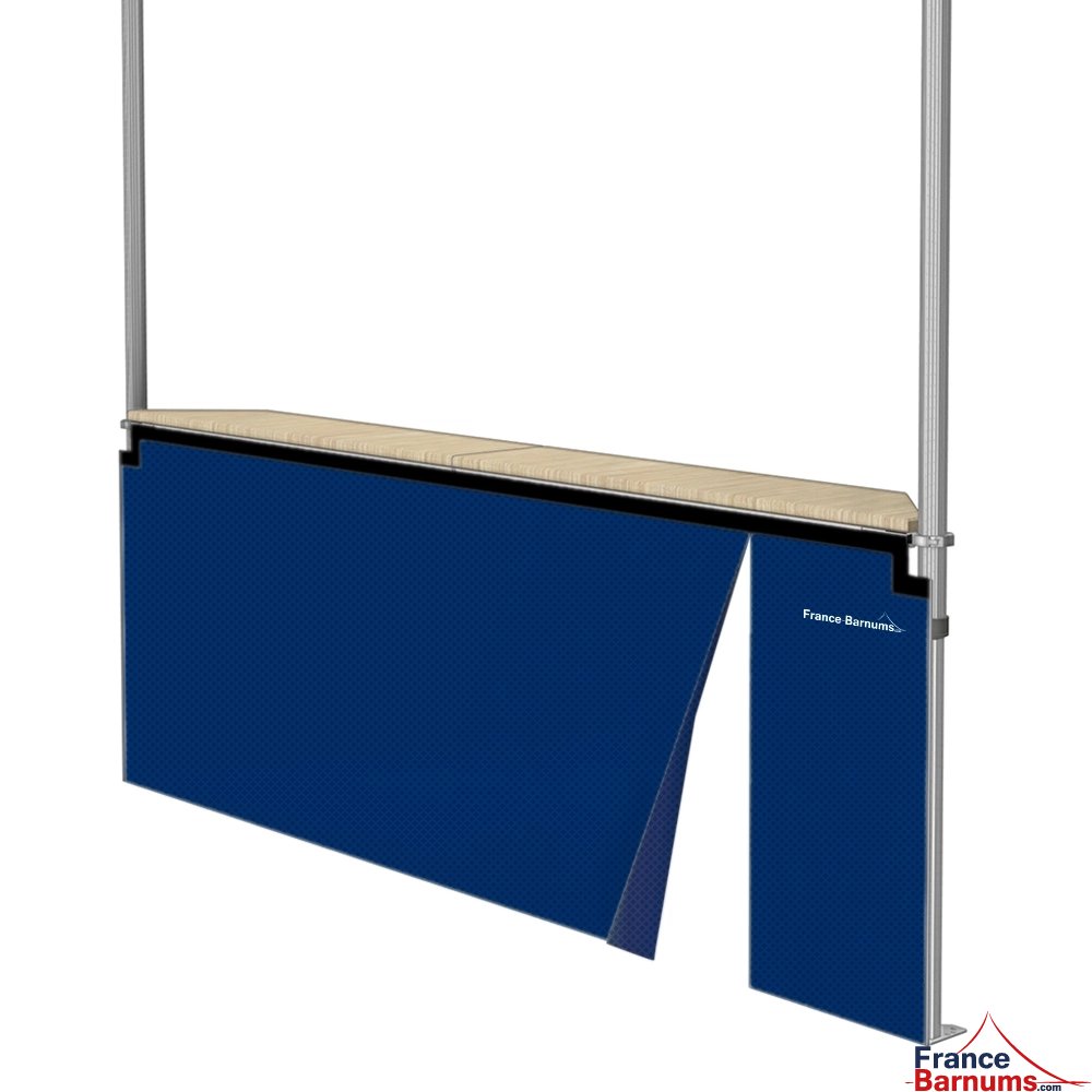 Jupe de table comptoir de 3m en POLYESTER 380gr/m² BLEUE - avec porte zip