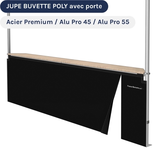 Jupe de table comptoir BUVETTE  de 3m ou 4m en POLYESTER 380gr/m² - avec porte zip