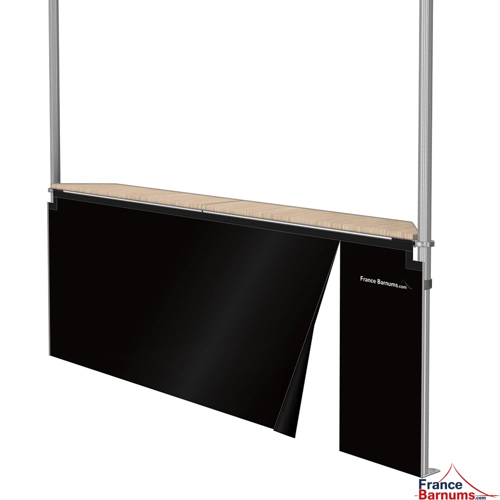 Jupe de table comptoir de 3m en PVC 580gr/m² NOIRE avec porte zip