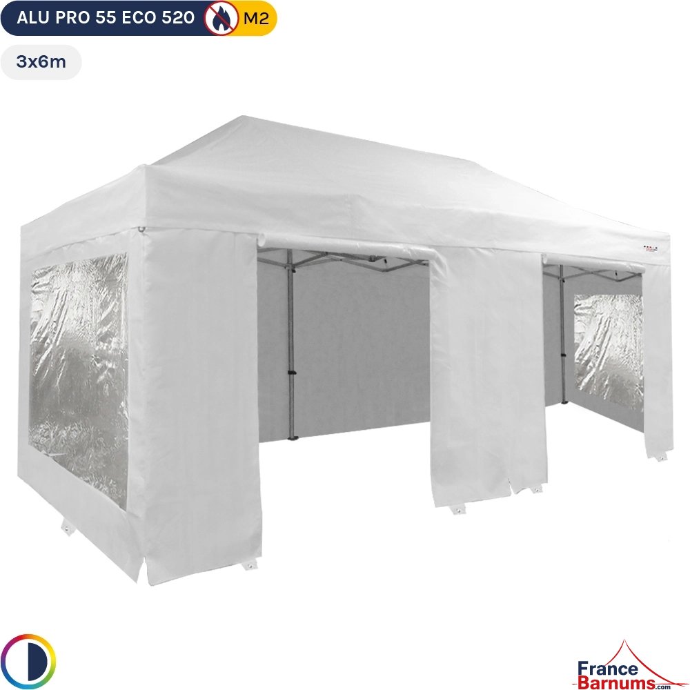 Tente Pliante Alu Pro 55 ECO 520 M2 3mx6m BLANC + Pack Fenêtres 520gr/m²