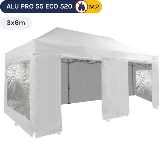 Barnum pliant Alu Pro 55 ECO 520 M2 3mx6m BLANC + Pack Fenêtres 520gr/m²