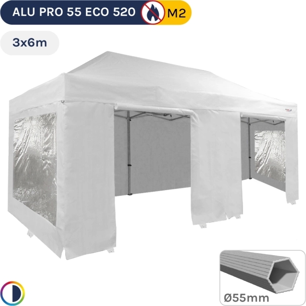 Barnum pliant Alu Pro 55 ECO 520 M2 3mx6m BLANC + Pack Fenêtres 520gr/m²