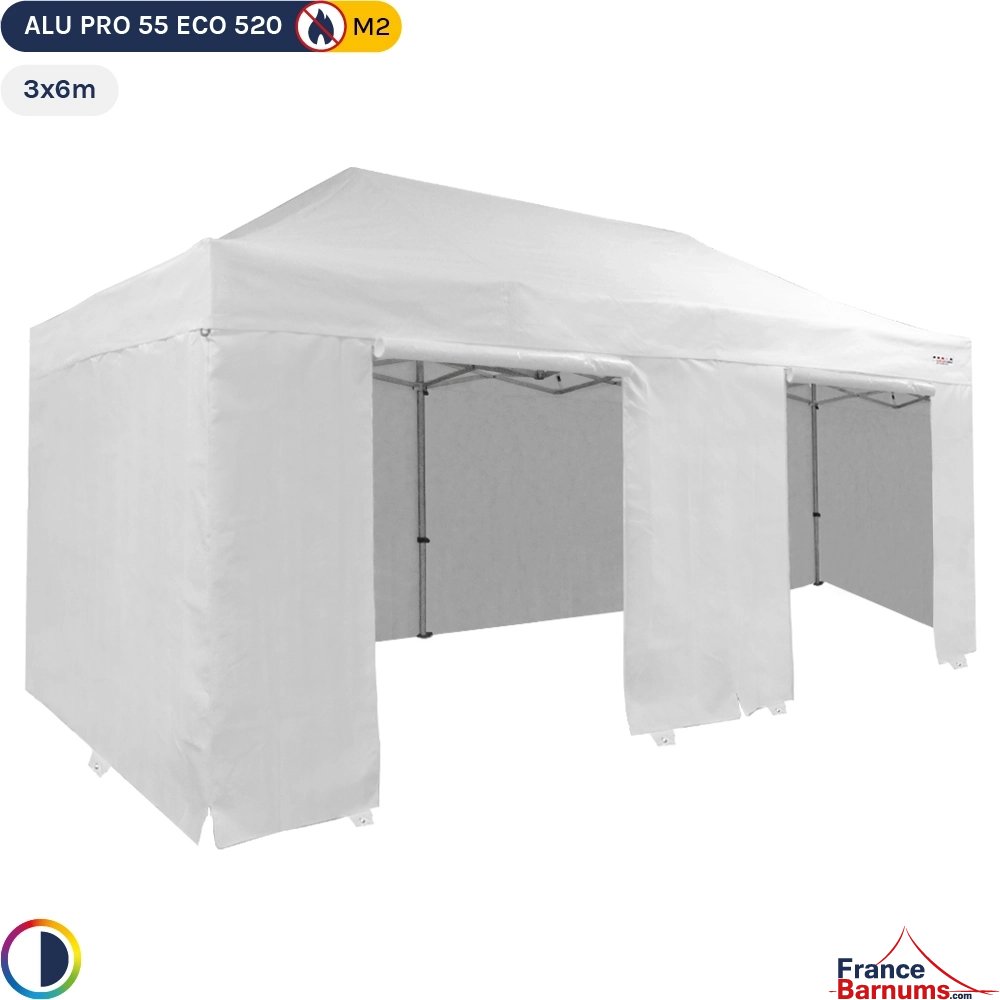 Tente Pliante Alu Pro 55 ECO 520 M2 3mx6m BLANC + Pack côtés 520gr/m²