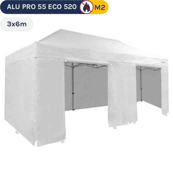 Barnum pliant Alu Pro 55 ECO 520 M2 3mx6m BLANC + Pack côtés 520gr/m²