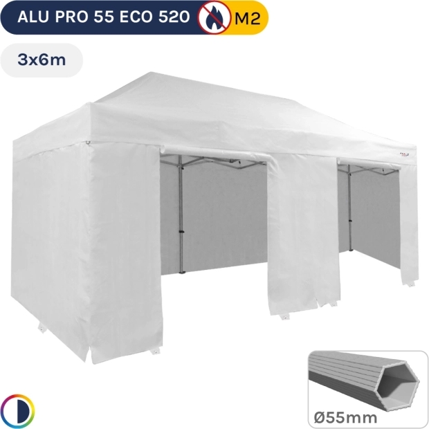 Barnum pliant Alu Pro 55 ECO 520 M2 3mx6m BLANC + Pack Côtés 520gr/m²