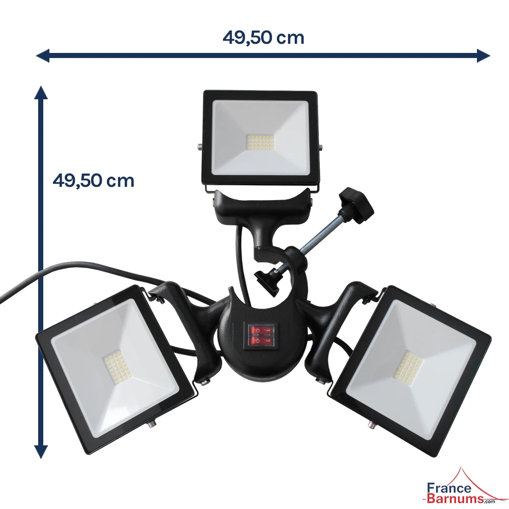 Encombrement à plat de 49.5 cm de l'éclairage LED 450W 3 spots