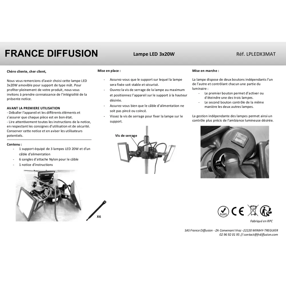 Notice d'instructions de la lampe LED 450W 3 Spot à accroche verticale