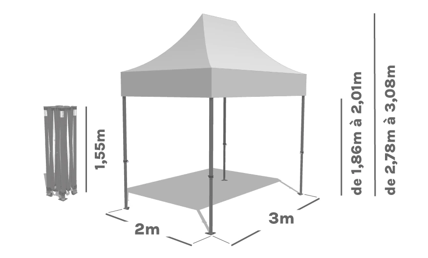 Schéma Barnum Pliant ACIER PREMIUM 2x3m